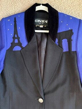 Vintage CRISCIONE Paris Eiffel Tower Starry Night Blazer M 80s!